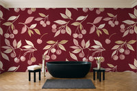 Burgundy Cherry Botanical Mural in a bathroom