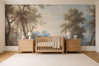 Light Blue Forest Landscape Mural in a nursery