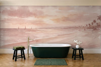 Blush Beach Sunset Landscape Mural in a bathroom