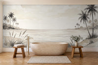 Cream Beach Landscape Mural in a bathroom
