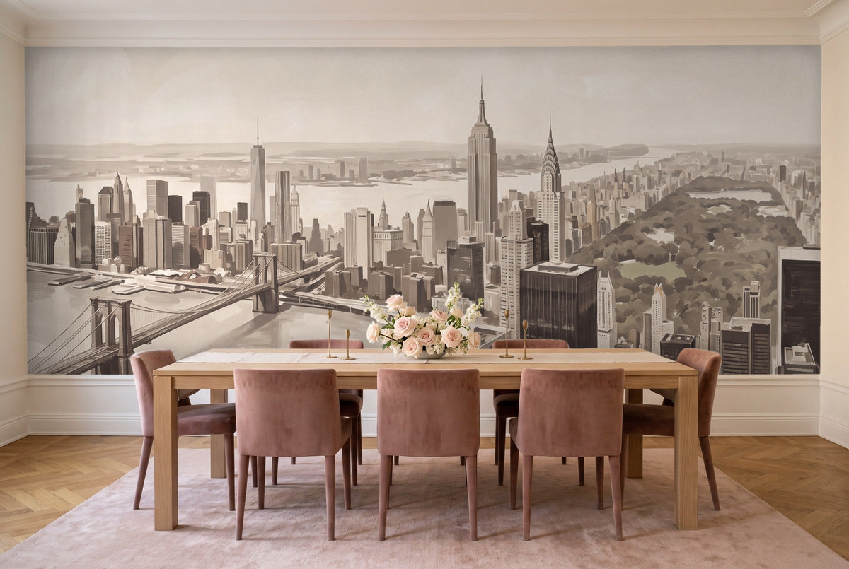 Beige New York Cityscape Mural