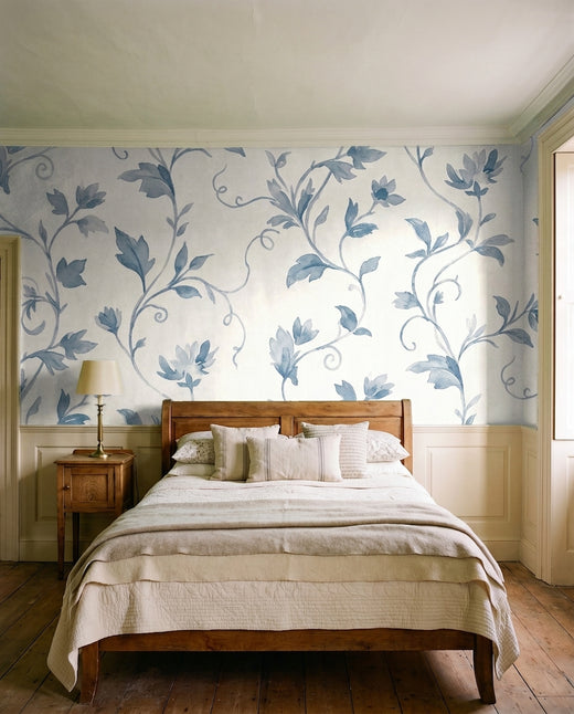 Blue-and-grey Vine Botanical Mural