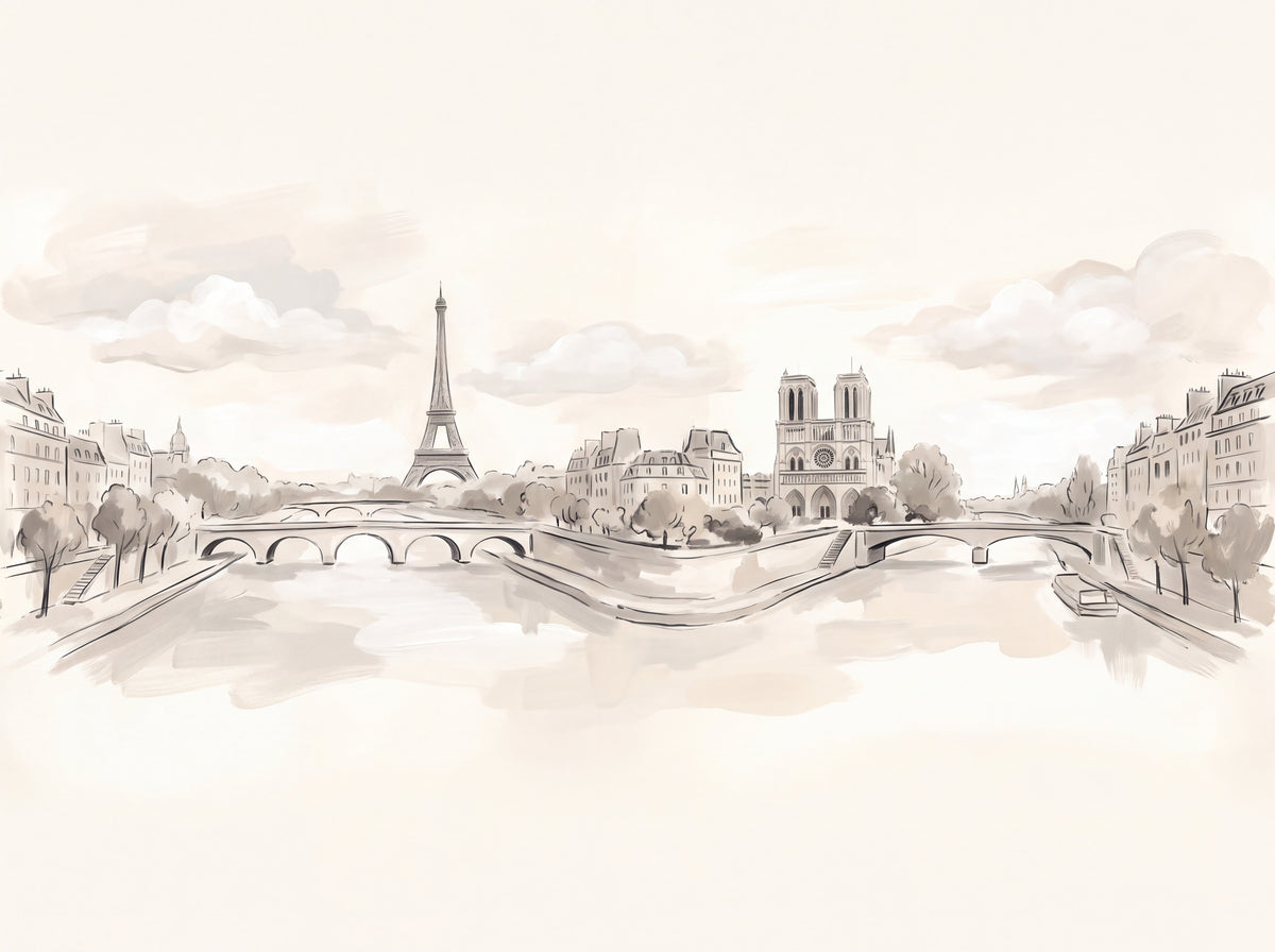 Cream Paris Cityscape Mural placed in your room