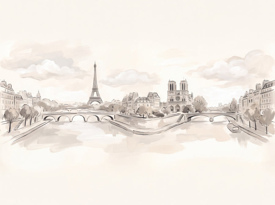 Cream Paris Cityscape Mural