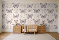Lilac Butterfly Mural in a nursery