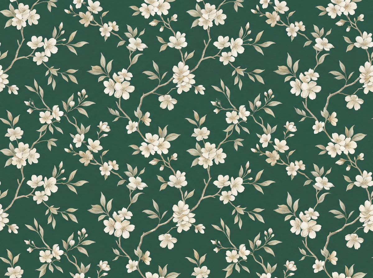 Emerald Cherry Blossom Floral Mural design