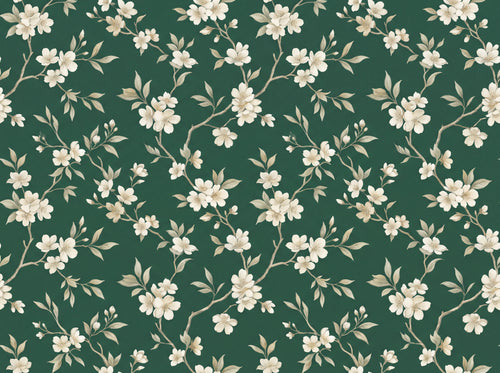 Emerald Cherry Blossom Floral Mural sample on the real paper