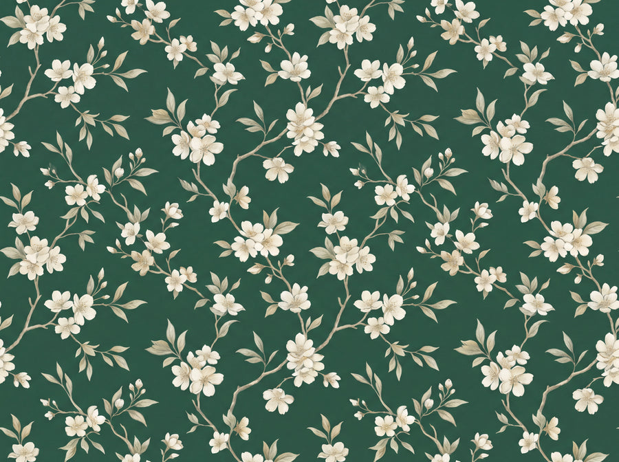 Emerald Cherry Blossom Floral Mural