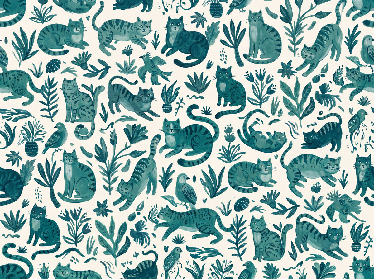 Teal Cat Animal Mural design