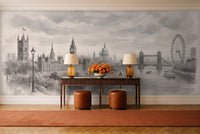 Grey London Cityscape Mural in an entryway