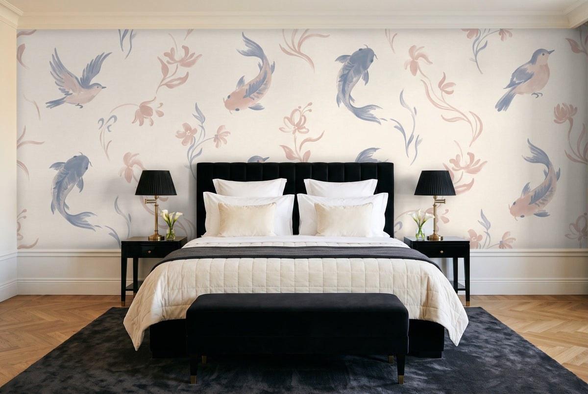Blue And Pink Fish Animal Mural in a bedroom