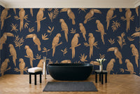Blue And Gold Parrot Animal Mural in a bathroom