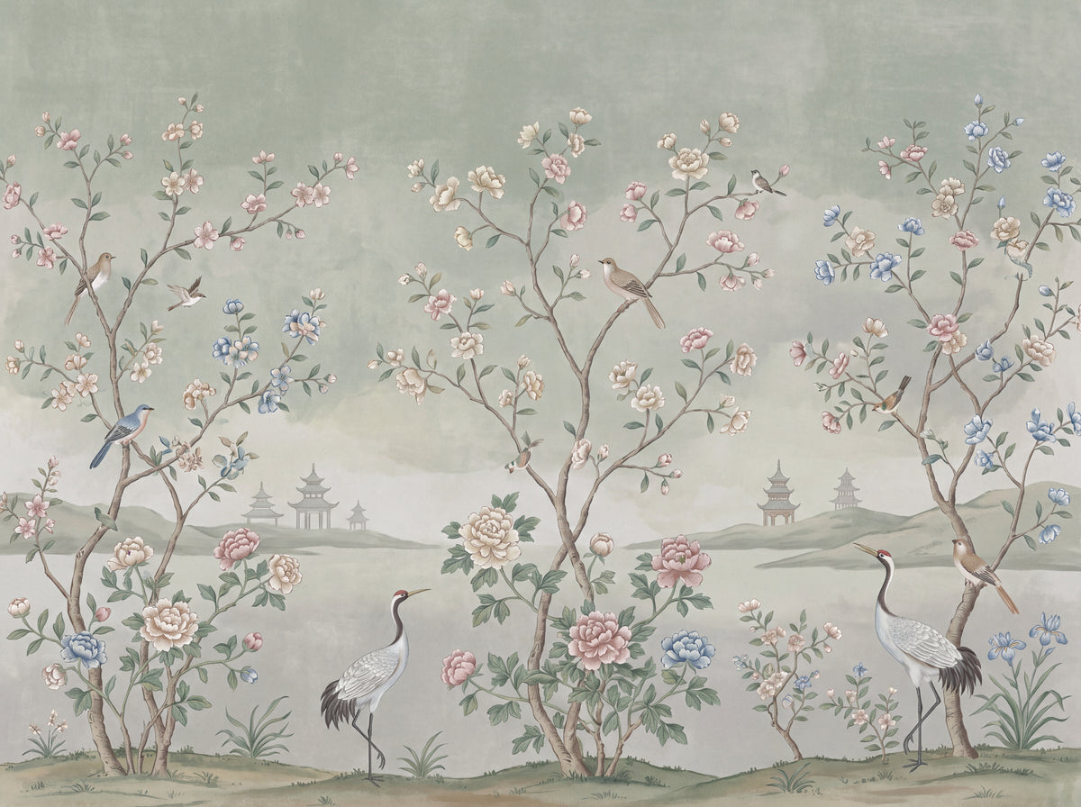 Sage Chinoiserie Garden Chinoiserie Mural design