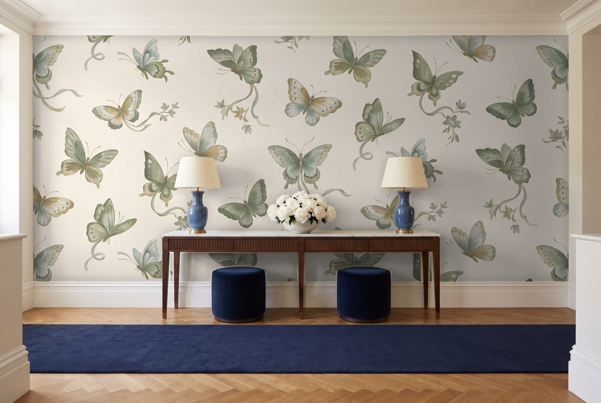 Green Butterfly Mural in an entryway