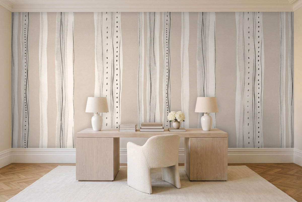 White Stripe Mural in a home office