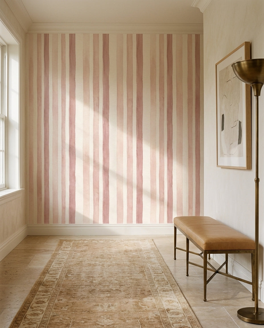 Pink Stripe Stripe Mural on a feature wall