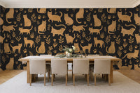 Black And Gold Cat Animal Mural in a dining room