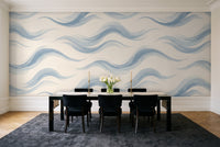 Light Blue Wave Abstract Mural in a dining room