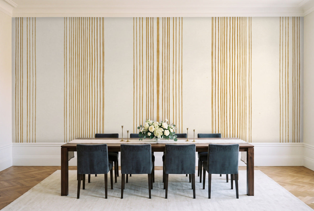 Mustard Stripe Mural in a dining room