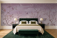 Purple Chinoiserie Garden Chinoiserie Mural in a bedroom
