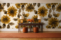 Ochre Dahlia Floral Mural in an entryway