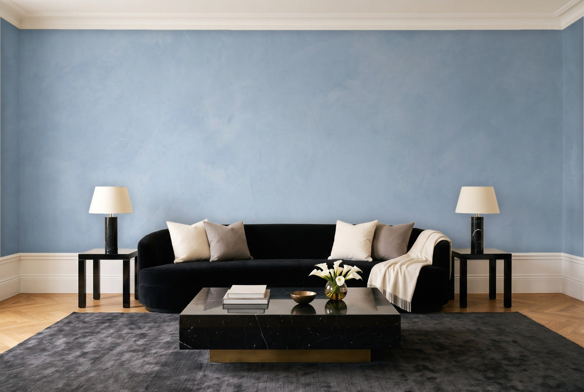 Light Blue Plaster Texture Mural in a living room