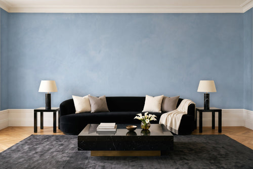 Light Blue Plaster Texture Mural in a living room