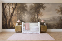Beige Forest Landscape Mural in a nursery