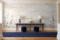 Cream Wildflower Meadow Floral Mural in an entryway