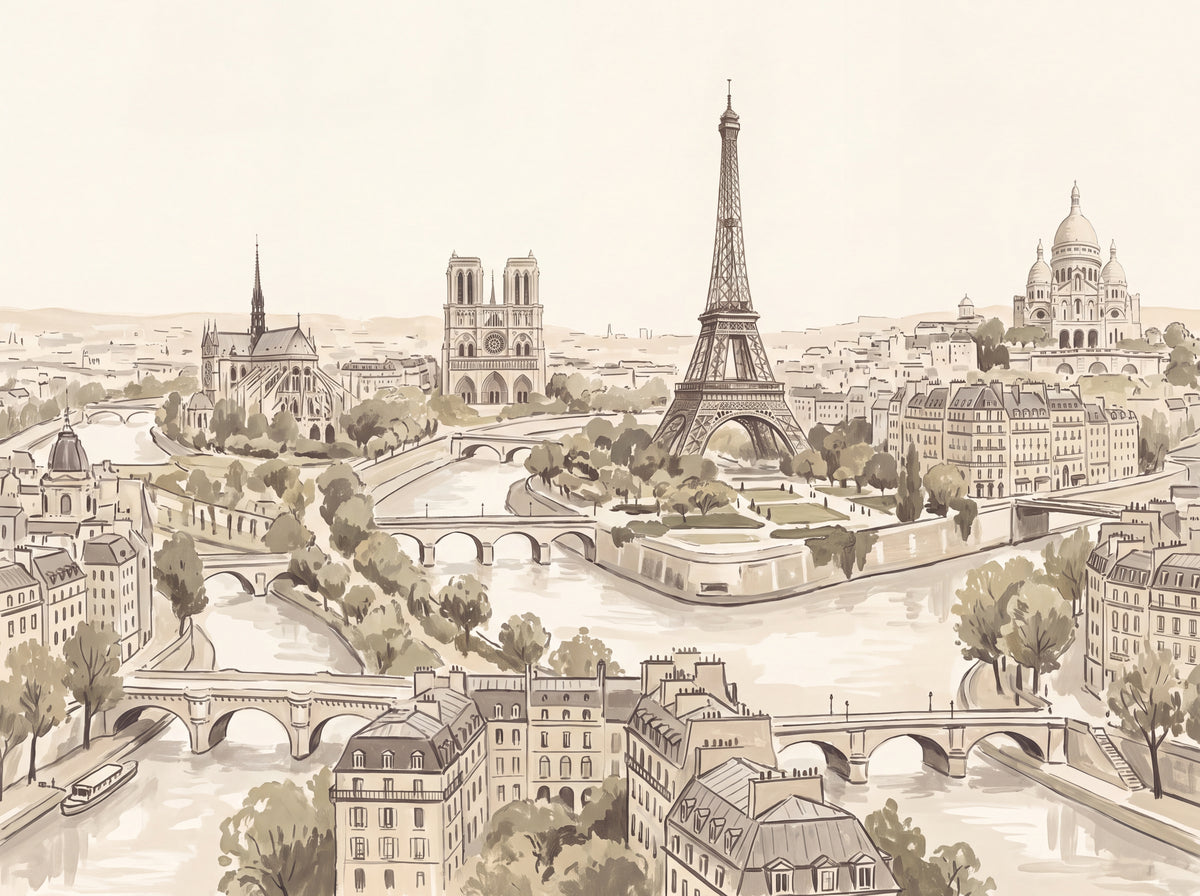 Beige Paris Cityscape Mural placed in your room