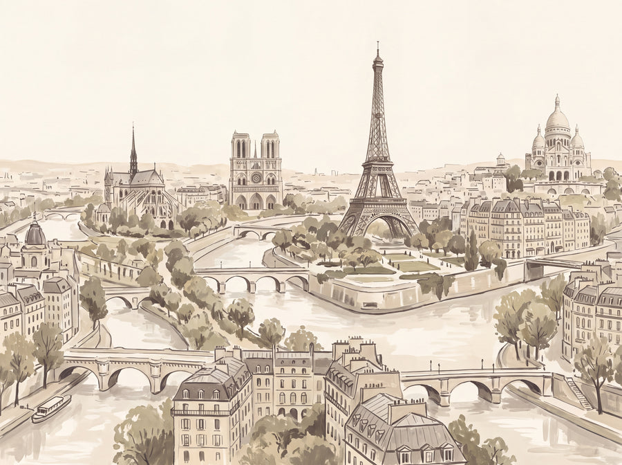 Beige Paris Cityscape Mural
