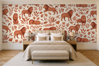 Terracotta Lion Animal Mural in a bedroom