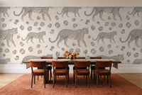 Grey Leopard Animal Mural in a dining room