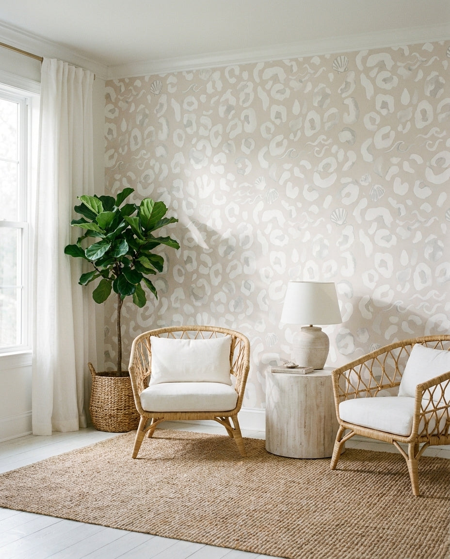 White Cheetah Animal Mural on a feature wall