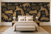 Black And Gold Tiger Animal Mural in a bedroom