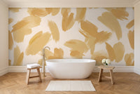 Mustard Brushstroke Abstract Mural in a bathroom