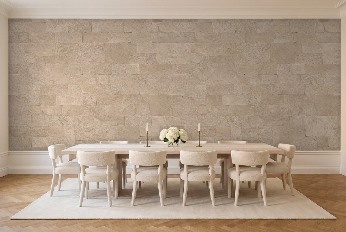 Beige Stone Mural in a dining room