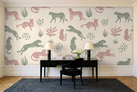Green And Pink Cheetah Animal Mural in a home office