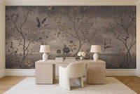 Charcoal Chinoiserie Garden Chinoiserie Mural in a home office