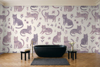 Lilac Cat Animal Mural in a bathroom