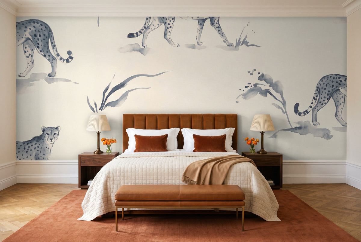 Blue Cheetah Animal Mural in a bedroom