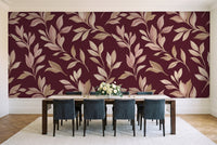 Burgundy Leaf Botanical Mural in a dining room