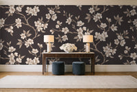 Charcoal Cherry Blossom Floral Mural in an entryway