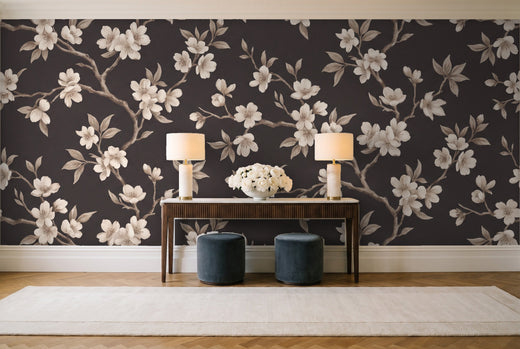 Charcoal Cherry Blossom Floral Mural