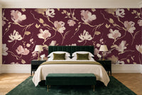 Burgundy Brushstroke Abstract Mural in a bedroom