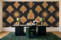 Black And Gold Art Deco Mural in a home office