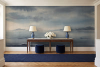 Navy Ocean Landscape Mural in an entryway