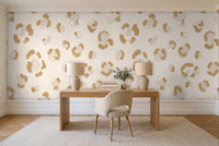 White And Gold Cheetah Animal Mural in a home office