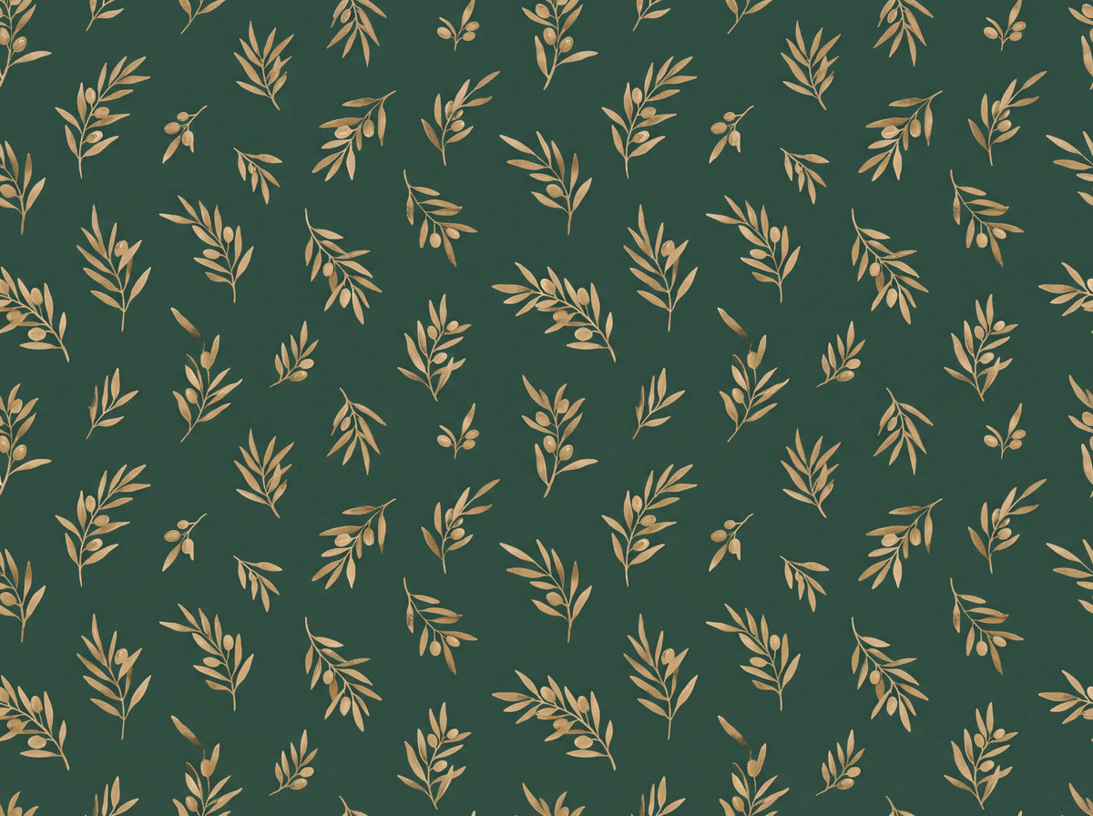Green And Gold Olive Branch Botanical Mural design