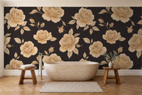 Black And Gold Rose Floral Mural in a bathroom